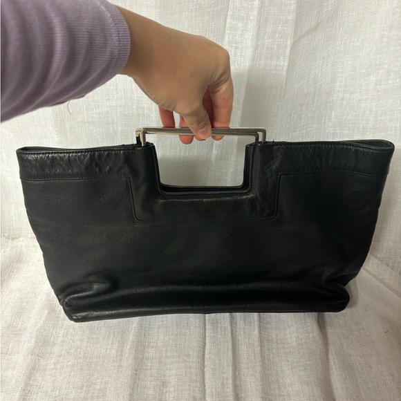 VTGBanana Republic Black calf skin with silver square handles purse clutch bag - Picture 2 of 11